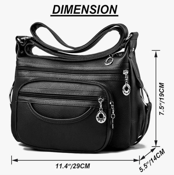 Leather Crossbody Bag for Women Multi Pockets Brown Color - Picture 6 of 8